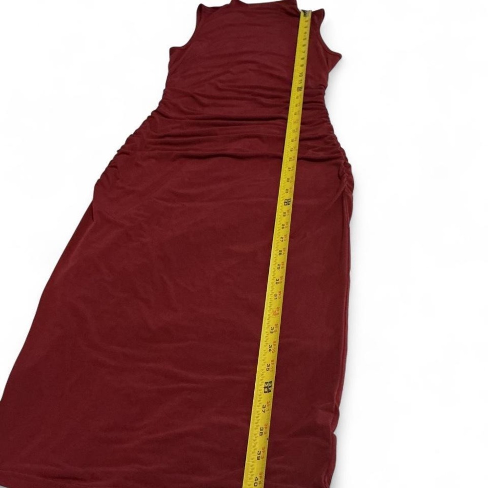 Cupshe Bodycon Dress Women Burgundy Excellent Ruched Mock Neck Midi Sleeveless - Picture 4 of 8
